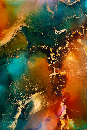 Marble ink abstract art from exquisite original painting for abstract background . Painting was painted on high quality paper texture to create smooth marble background pattern of ombre alcohol ink .の写真素材