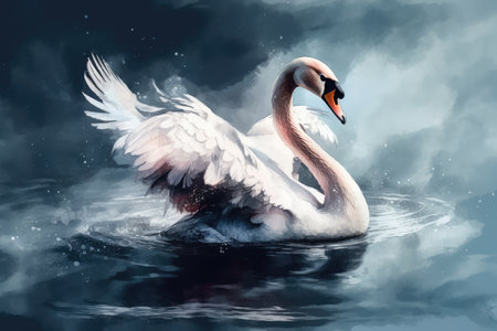 Swan watercolor hand drawn style. distinct generative AI image.の素材