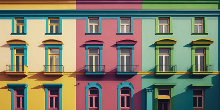 Direct front view of office or residential building with many windows of rooms. superlative generative AI image.の素材