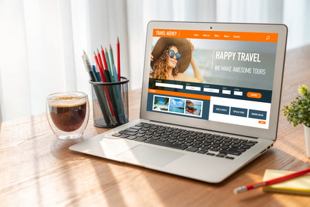 Online travel agency website for modish search and travel planning offers deal and package for flight , hotel and tour bookingの写真素材