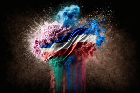 Image of color powder splash and explosion abstract art . Admirable Generative AI image .の素材