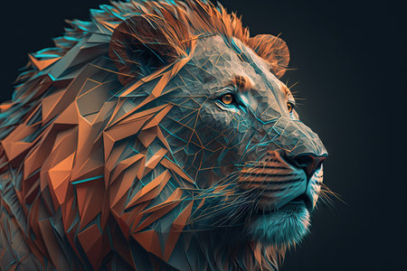 geometric male lion orange teal realistic High Detail An. Glorious Generative AI.の素材