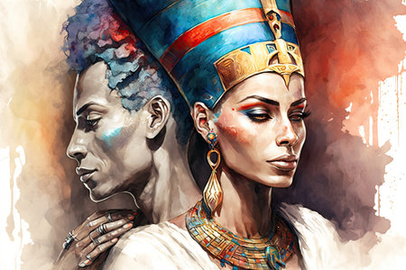Egyptian Queen embracing her husband. Glorious Generative AI.の素材