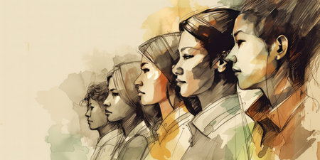 Face portrait of diverse people together looking straight. Multiracial concept. distinct generative AI image.の素材