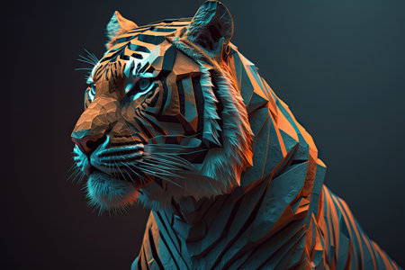 geometric tiger orange teal realistic High Detail. Glorious Generative AI.の素材