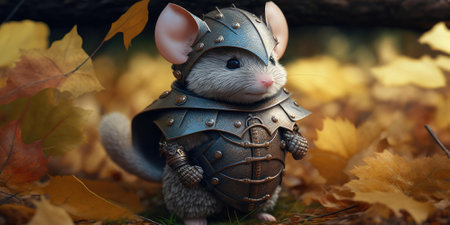 Fairytale character design warrior mouse in medieval armor suit. superlative generative AI image.の素材