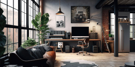 Industrial loft design of office interior. superlative generative AI image.の素材