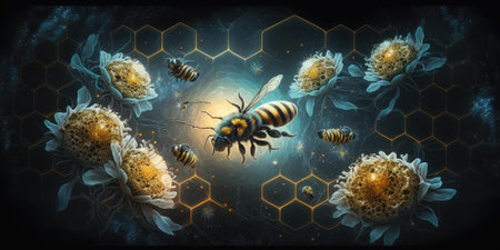 Honey bee in outer space space fantasy. superlative generative AI image.の素材