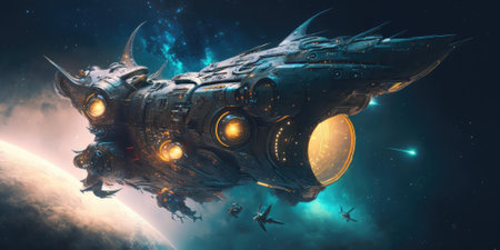 Biomechanical starship traveling through space scifi high quality technology. Generative AI AIG16.の素材