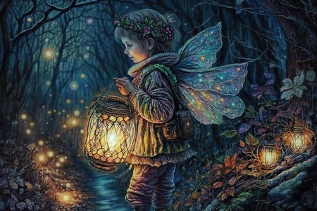 cute winter fairy croscheted style cartoon. Glorious Generative AI.の素材