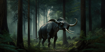 Prehistoric creature or dinosaur in the wild nature. Realistic style drawing. superlative generative AI image.の素材