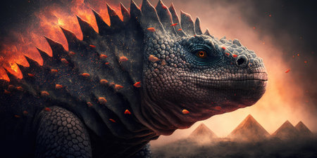 Prehistoric creature or dinosaur in the wild nature. Realistic style drawing. superlative generative AI image.の素材