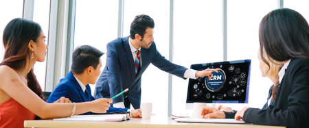 Customer relationship management system on modish computer for CRM business and enterpriseの写真素材