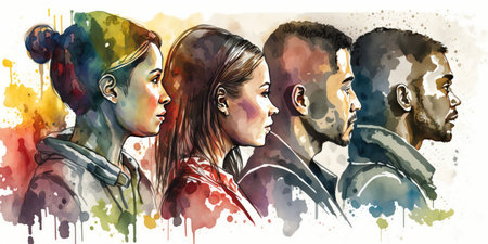 Face portrait of diverse people together looking straight. Multiracial concept. distinct generative AI image.の素材