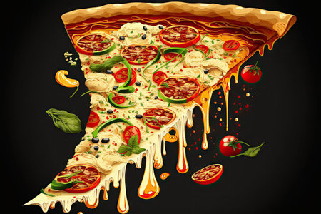 Delicious Italian pizza. Slice of pizza with cheese and veggie. Glorious Generative AI.の素材