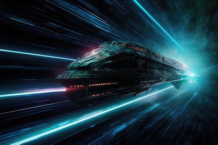 Gigantic spaceship travel into a quantum world. distinct generative AI image.の素材