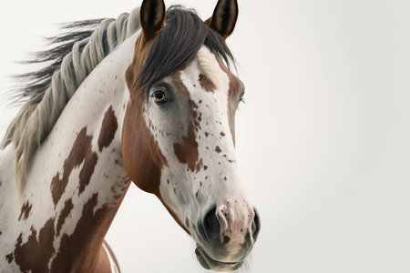 Close up of Horse white background. Generative AI AIG16.の素材