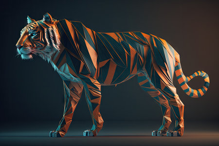 geometric tiger orange teal realistic High Detail. Glorious Generative AI.の素材