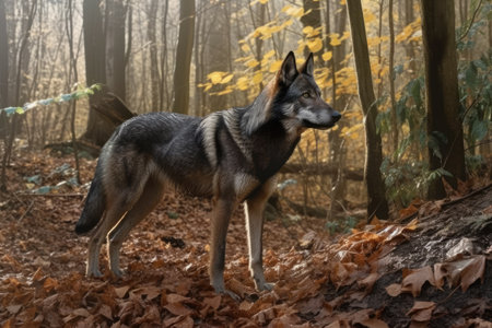 A wolf in the forest in summer. distinct generative AI image.の素材