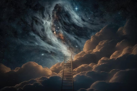 Magical stair up to night sky full of stars. superlative generative AI image.の素材