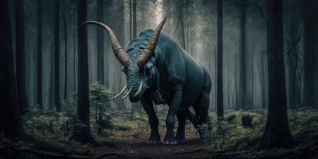 Prehistoric creature or dinosaur in the wild nature. Realistic style drawing. superlative generative AI image.の素材