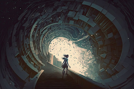 Staring up into the infinite maelstrom library majestic mysterious. Generative AI AIG15.の素材