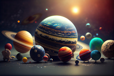 tilt shift view of the solar system cosmic beautiful miniature. Generative AI AIG15.の素材