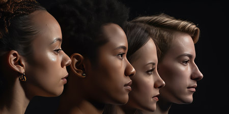 Face portrait of diverse people together looking straight. Multiracial concept. distinct generative AI image.の素材