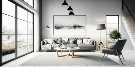 luxurious interior elegant design in modern house. superlative generative AI image.の素材