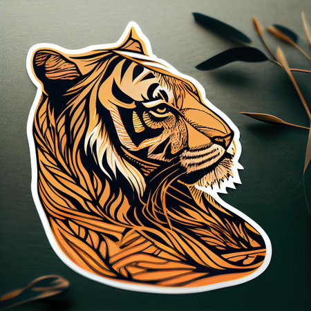 Tiger sticker minimal lines color animal feline. Generative AI AIG15.の素材