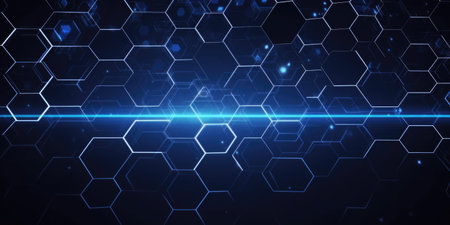 Blue hexagon technology abstract background. Generative AI AIG21.の素材
