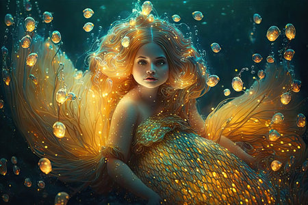 Superb magical beautiful mouse mermaid fishtail swimming underwater. Generative AI AIG15.の素材