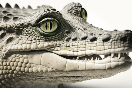 Close up of beast eyes young Crocodile in white background. Generative AI AIG16.の素材