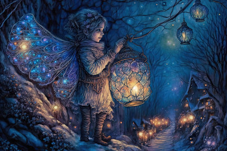 cute winter fairy croscheted style cartoon. Glorious Generative AI.の素材