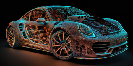 structure design hologram of a sports car. superlative generative AI image.の素材