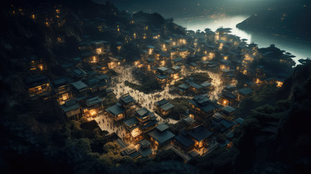 Tilt shift hexagon in fantasy world. distinct generative AI image.の素材