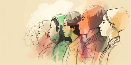 Face portrait of diverse people together looking straight. Multiracial concept. distinct generative AI image.の素材