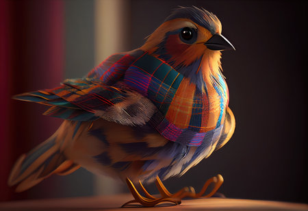 Cute bird cartoon character 3D style. distinct generative AI image.の素材