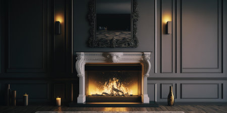 fireplace in luxury home interior design. superlative generative AI image.の素材