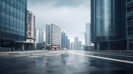 Modern cityscape with a road. Generative AI AIG21.の素材