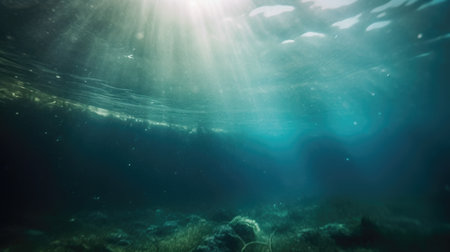 Beautiful shot made underwater with sunlight shining through the surface. Generative AI AIG21.の素材