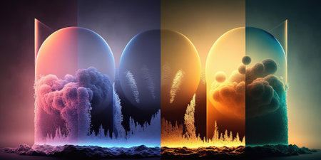 Solitude landscape with light spectrum gradient of electromagnetic field. superlative generative AI image.の素材