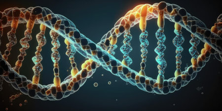 Medical helix of DNA in multiple colors. superlative generative AI image.の素材