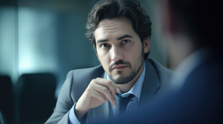 Salesperson Male Caucasian 20s Presenting to client in Conference room. Generative AI AIG22.の素材