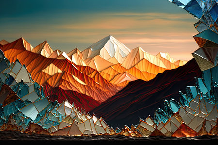 Landscape mountains made from carnival glass shards. Glorious Generative AI.の素材