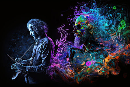 Musician in therapy with his psychologist with musical notes. Generative AI AIG15.の素材