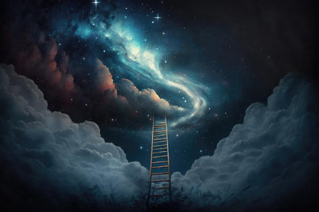 Magical stair up to night sky full of stars. superlative generative AI image.の素材