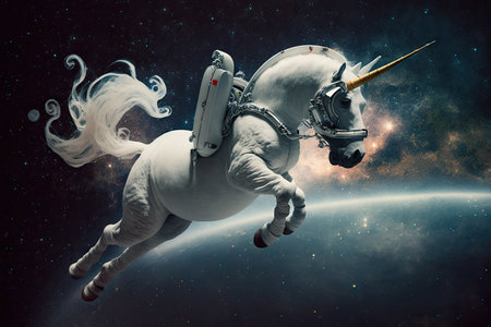 Pointillism space unicorn majestic colorful stars magical fantasy. Generative AI AIG15.の素材