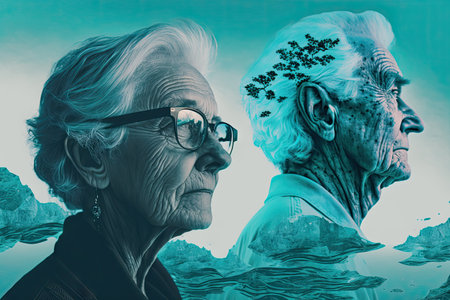 Senior adult therapist beautiful persons aqua landscape. Generative AI AIG15.の素材