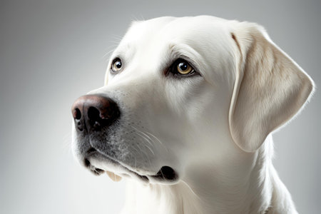 Close up of Labrador Retriever dog white background. Generative AI AIG16.の素材